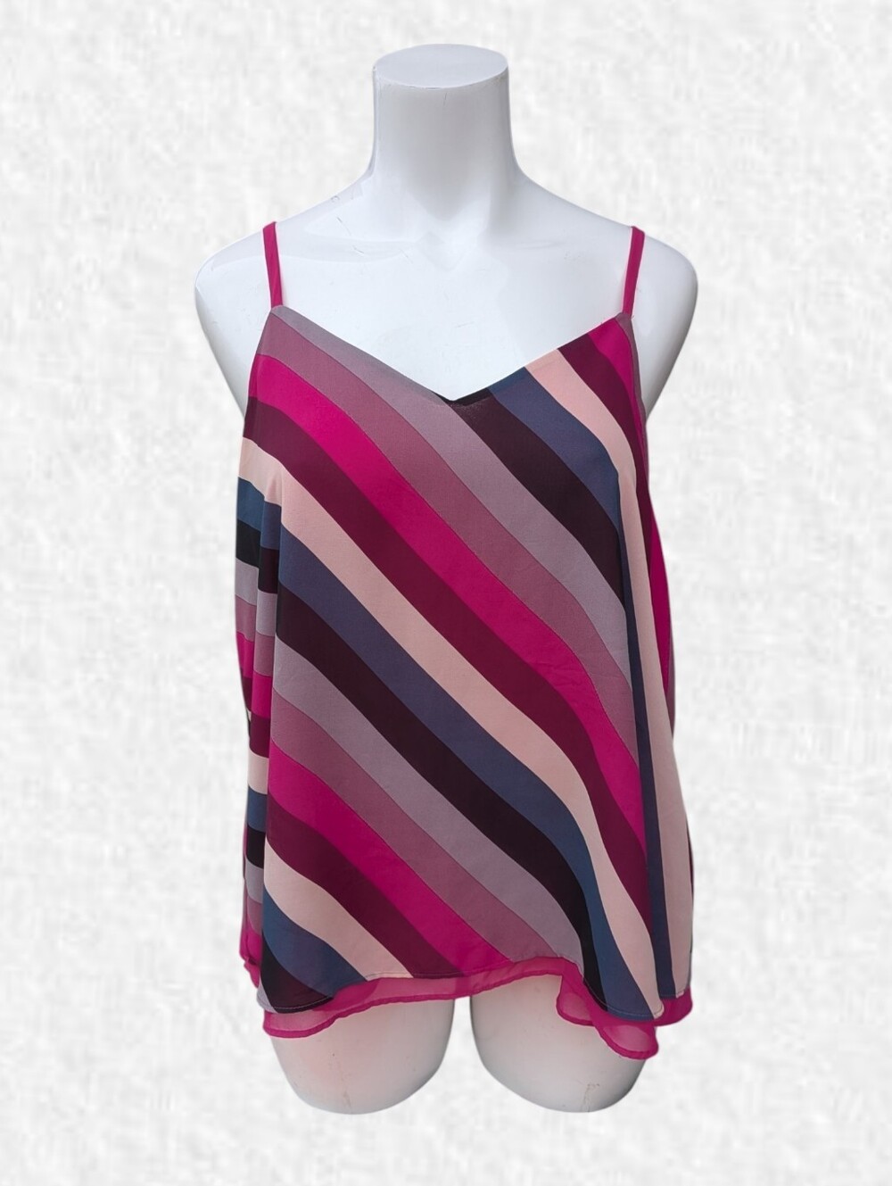 Torrid Plus Size 2x: Striped Magenta Layered Camisole Tank Top - Women - Picture 3 of 5